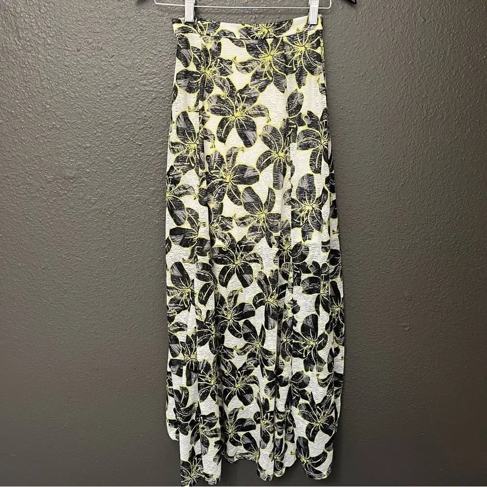 Topshop Outline Hibiscus Maxi Skirt with Front Split NWT US 2